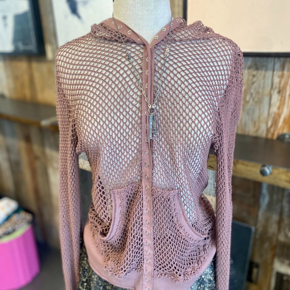 Blue Tattoo // Snap Front Mesh Hoodie // S